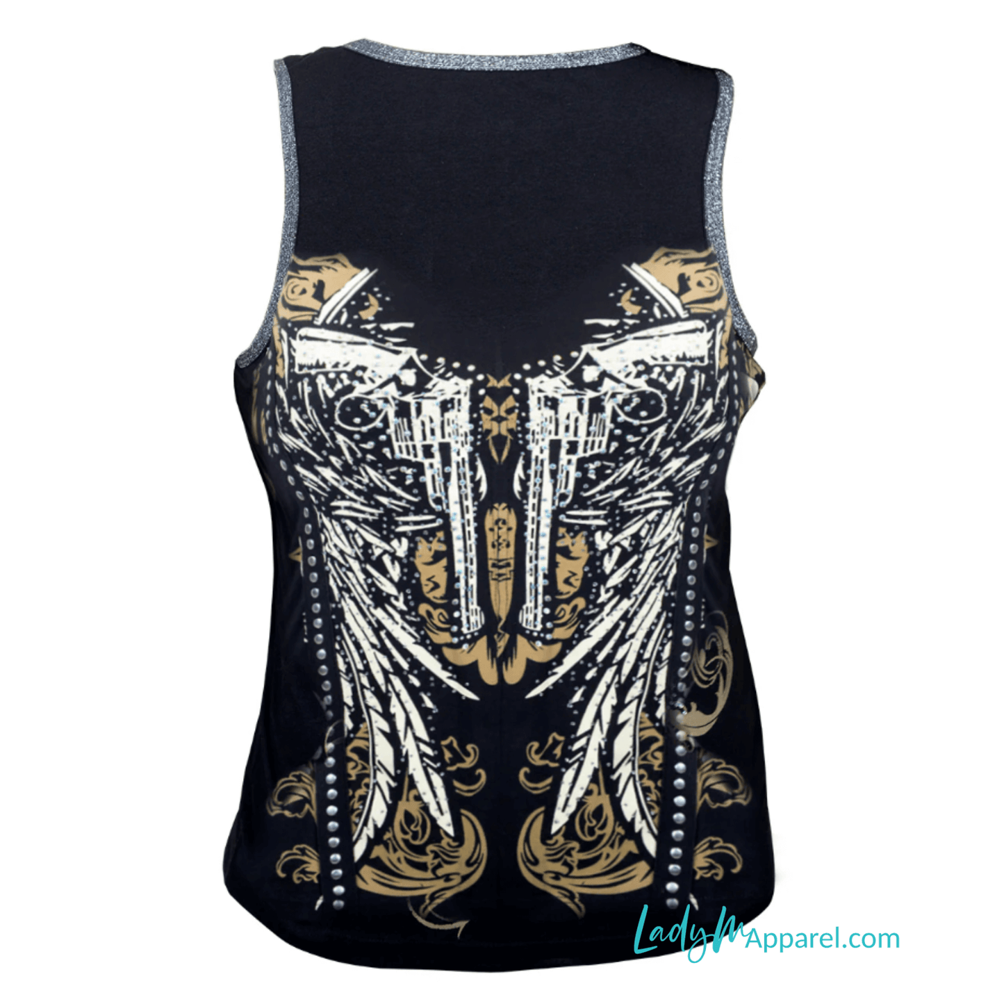 Biker Wings & Guns Zip-Front Tank Top | Studded Western Graphic