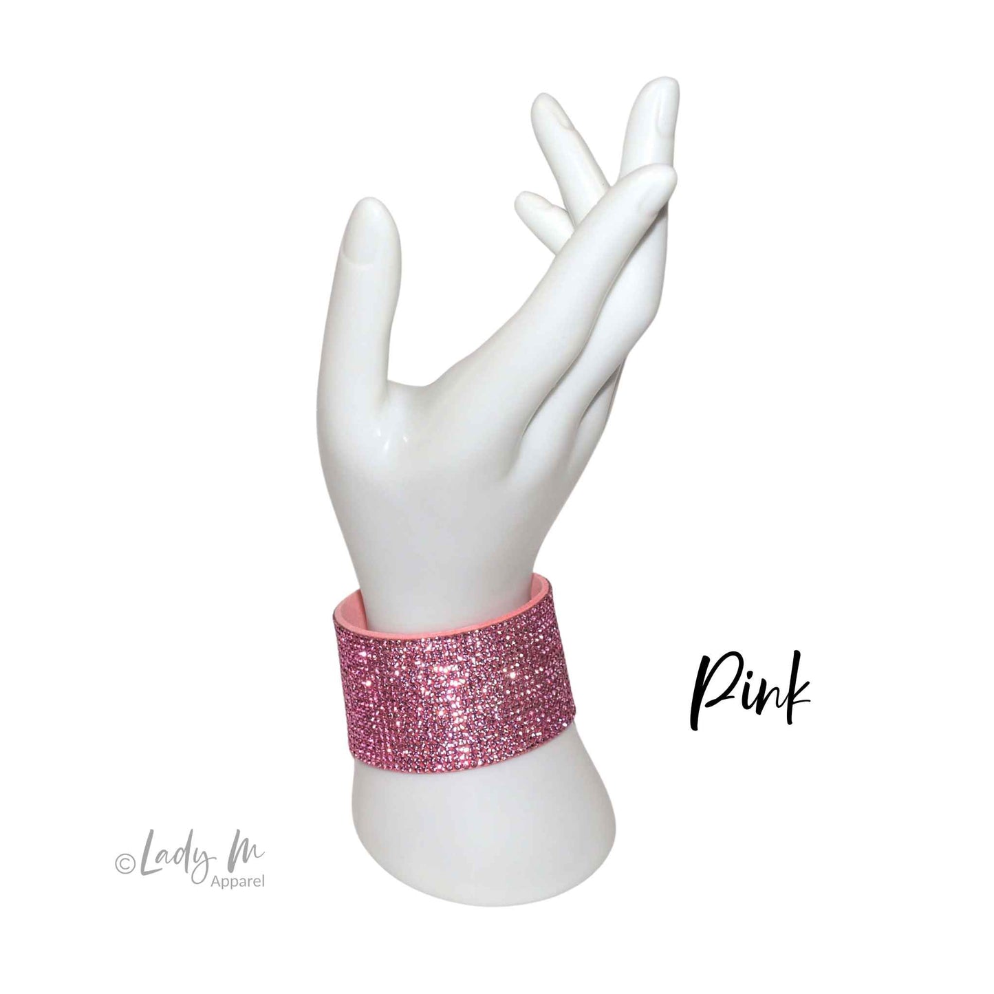 Pink wide rhinestone cuff bracelet with locking clasp