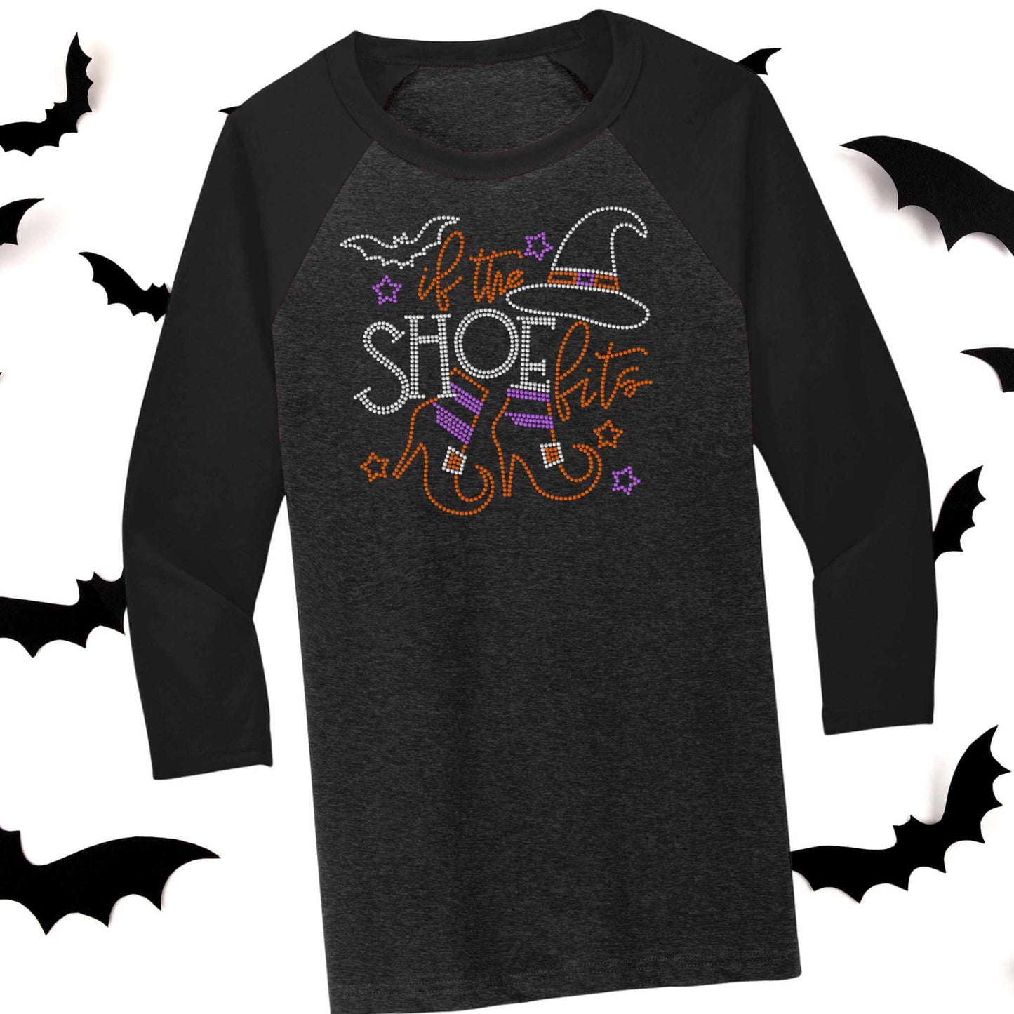 Women's Halloween 'If the Shoe Fits' Witch Hat & Heels Raglan T-Shirt – Bling Graphic Top