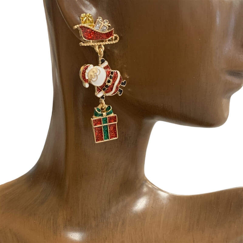 Sleigh & Santa Gift Trio Earrings – Holiday Dangle Charm Set