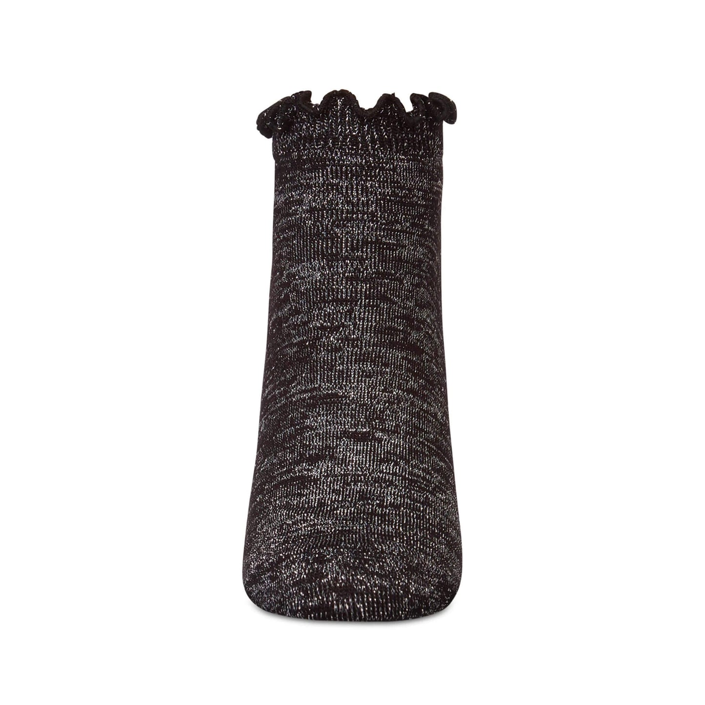 Black Heather Shimmer and ruffle cuff short sock - front view