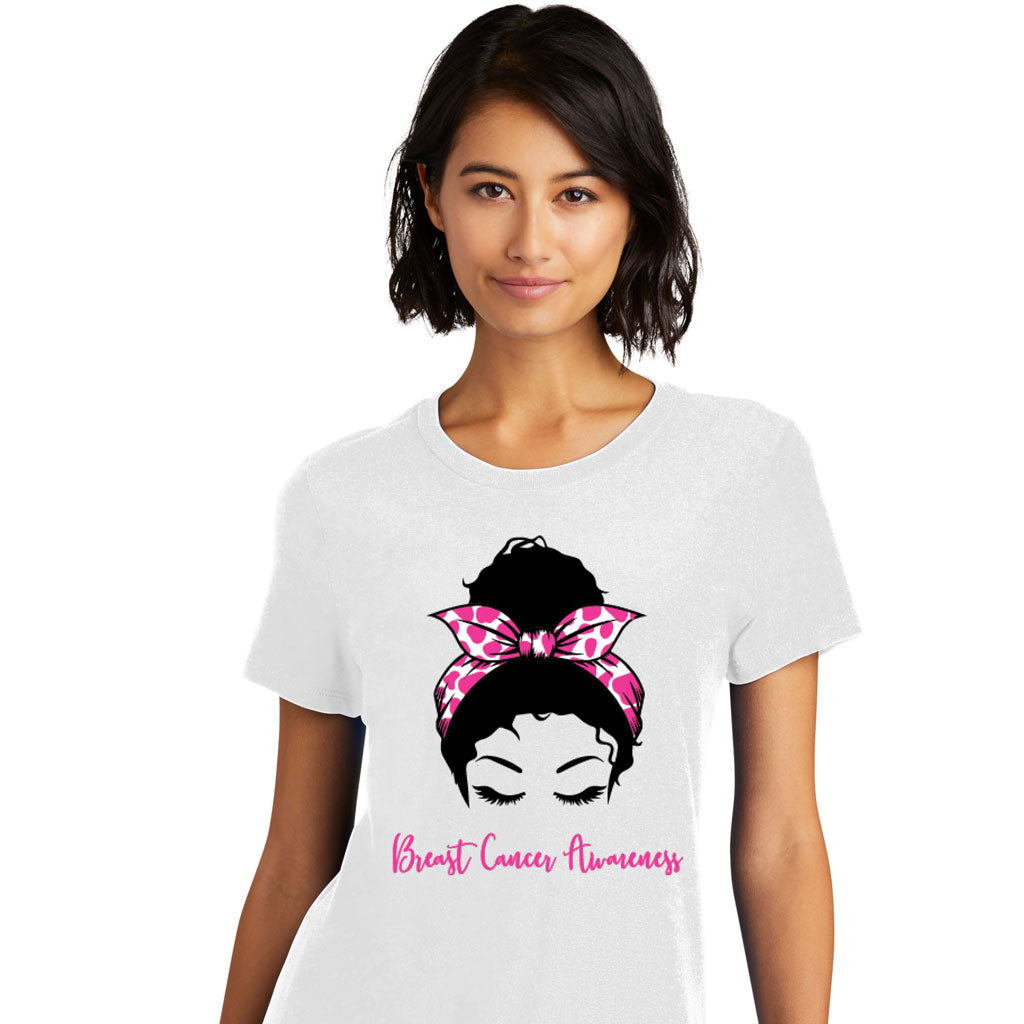 Breast Cancer Awareness Messy Bun Graphic Tee