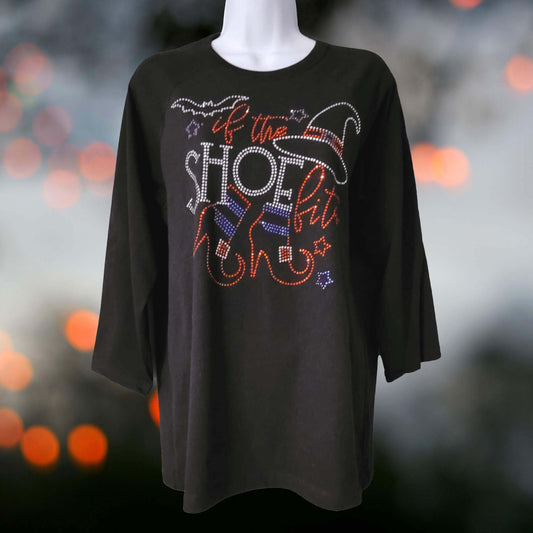 Women's Halloween 'If the Shoe Fits' Witch Hat & Heels Raglan T-Shirt – Bling Graphic Top