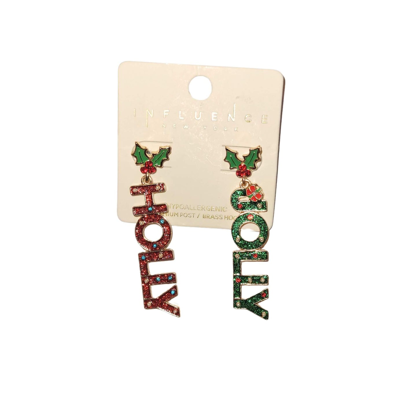 Bling Christmas Earrings - Holly Jolly