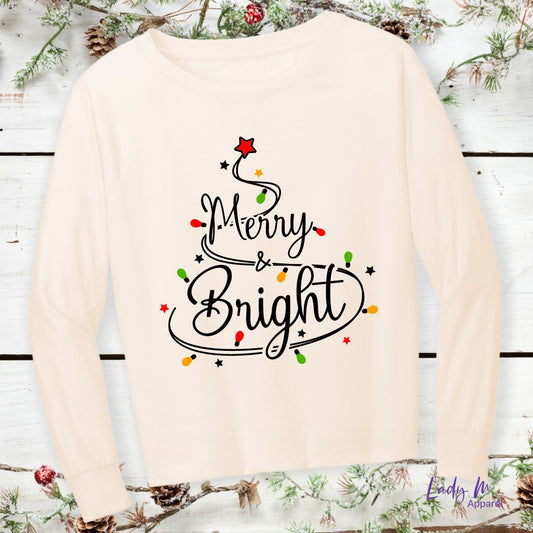 Merry & Bright - Ladies LS Graphic Tee