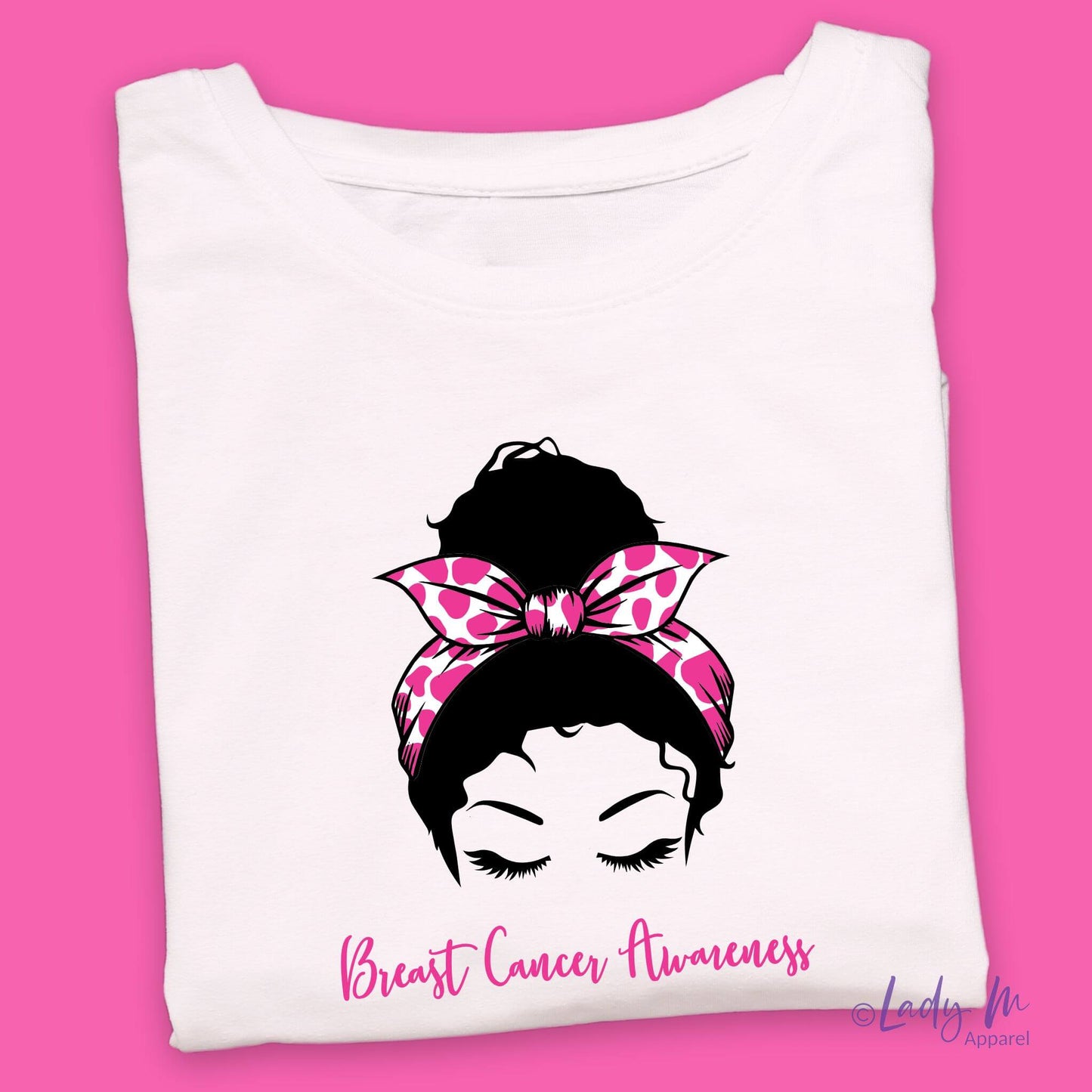 Breast Cancer Awareness Messy Bun Graphic Tee