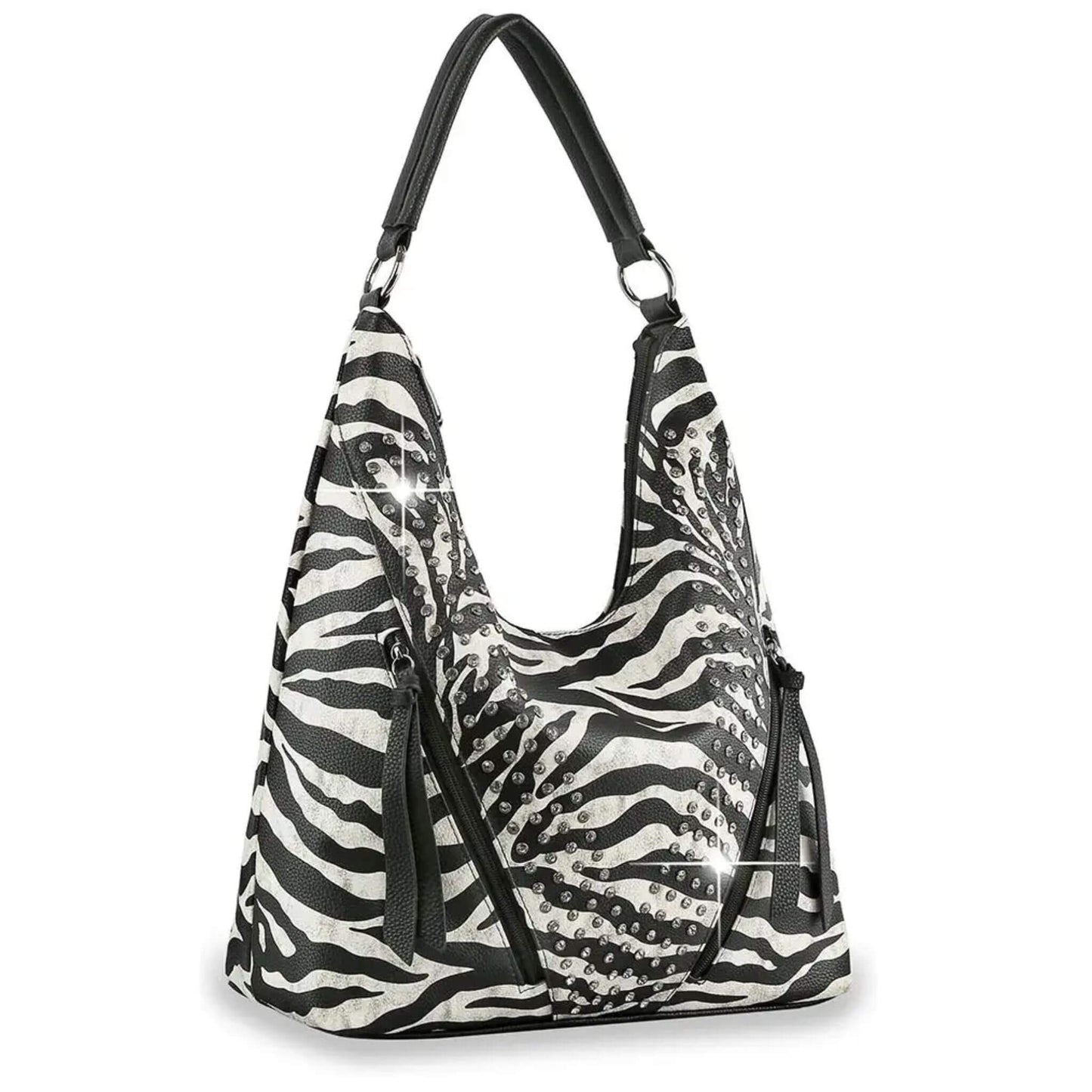 Rhinestone Accent Hobo Bag - Zebra & Solids