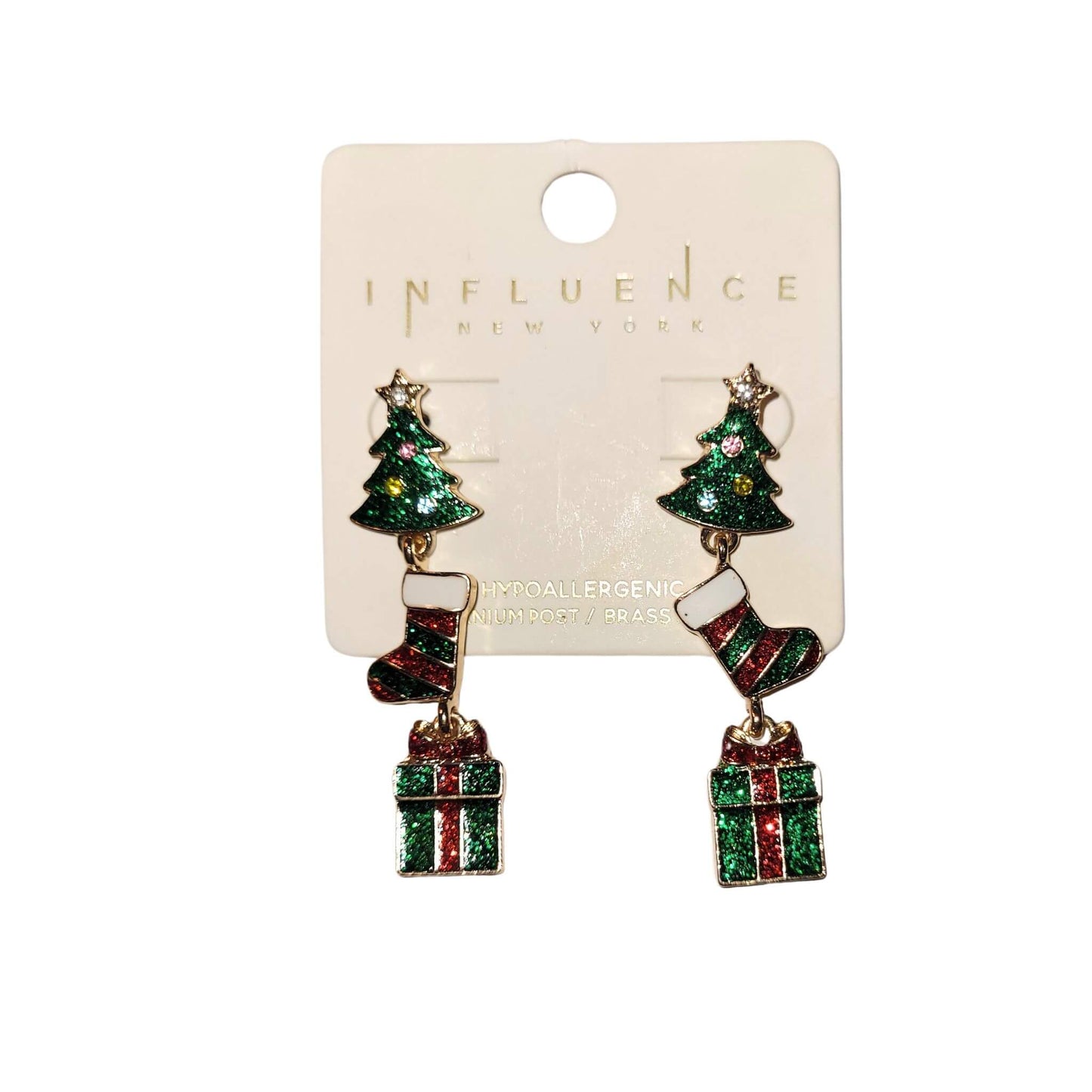 Christmas Charm Trio Earrings – Tree, Stocking & Gift Dangle