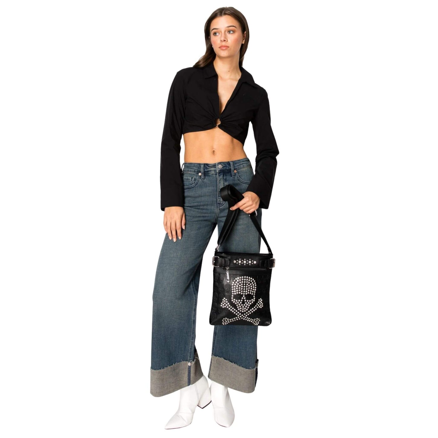 Rhinestone Skull Crossbody Sling Bag