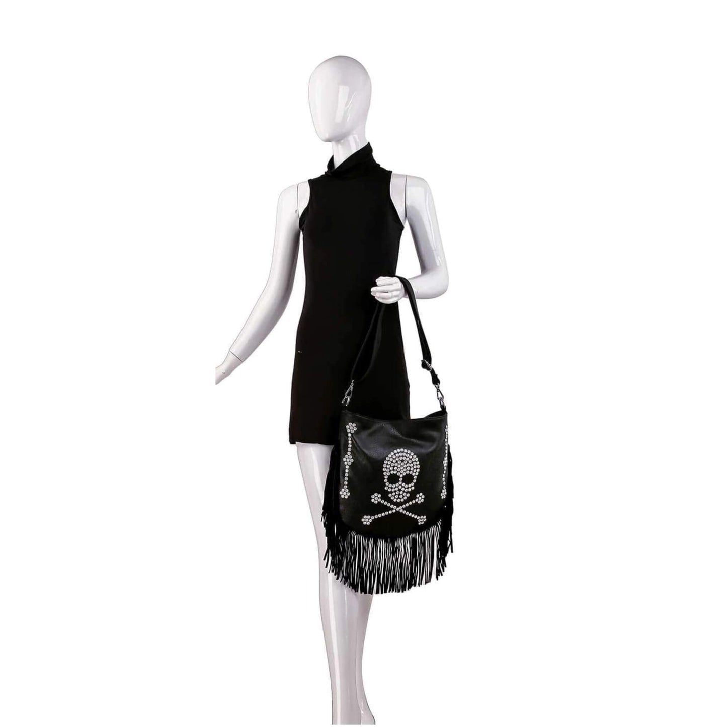 Rhinestone Skull Fringe Shoulder Bag